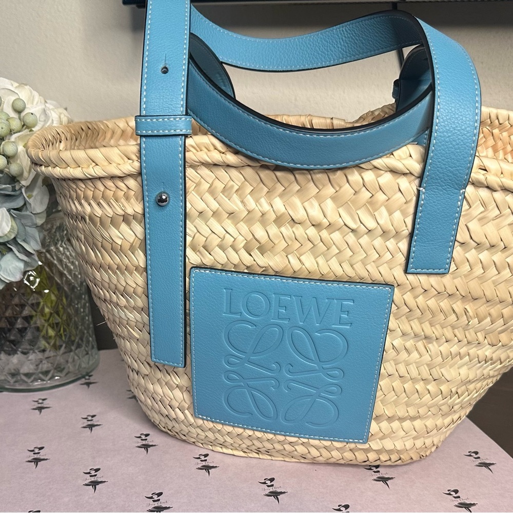 Loewe Basket Tote Bag with baby blue leather